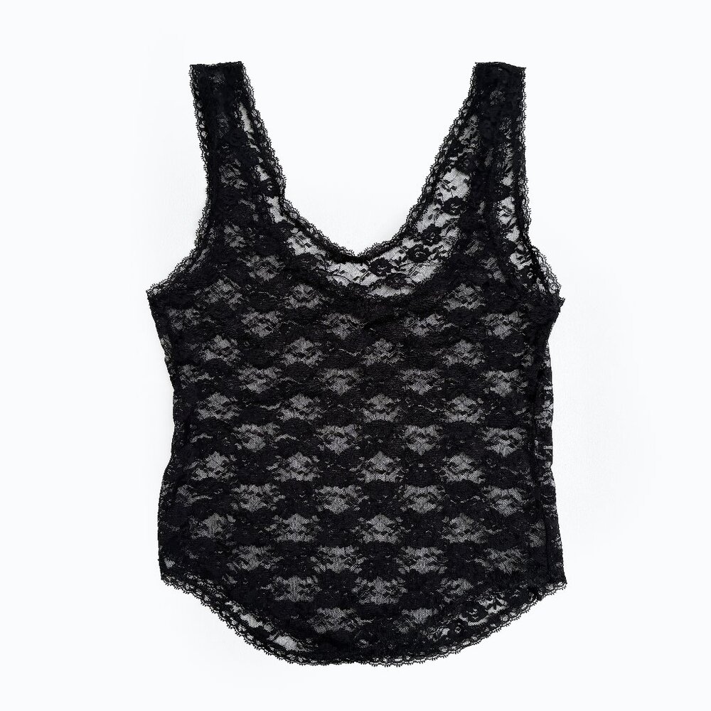 John Galt Black Sheer Lace Tank Top